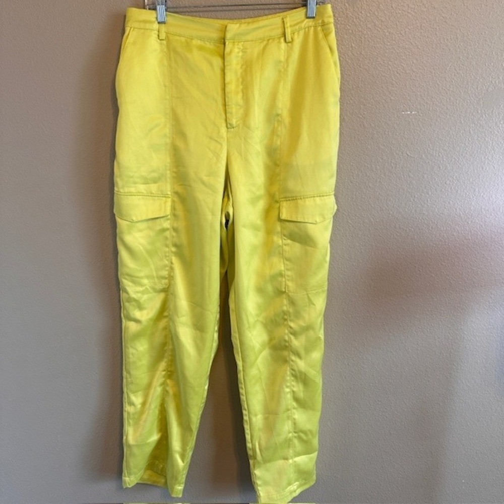 House of Harlow 1960 Women's Lime Green‎ Sateen Satin Straight Leg Pants 10